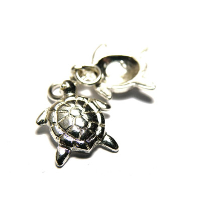 15 mm Turtle Metal Alloy Charm With Open Jump Ring (2 pc.) - Silver Plated