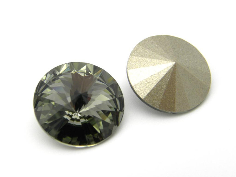 14 mm Rare Swarovski® Crystal Rivoli Stones 1122 - Black Diamond - Back Coated (2 Pc.)