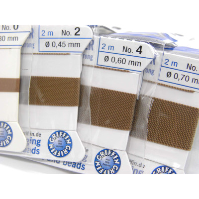 2m Griffin Nylon Power Bead Cord Perlseide mit Nadel - Beige (alle Größen)