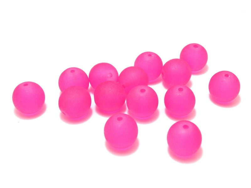 12 mm Large Round Mat Frosted Glass Beads (10 Beads) - Neon Pink