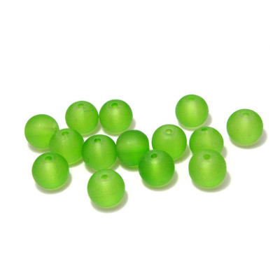 12 mm Large Round Mat Frosted Glass Beads - Green - Pack of 10 Pc.