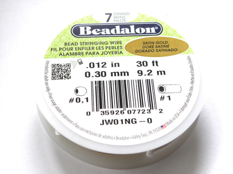 0.30 mm (.012 inch) Beadalon 7-Strand Nylon-Coated Stainless Steel Beading Wire - 9.2 m (30 ft) Satin Gold 0.30 mm (.012 inch) Beadalon 7-Strand Nylon-Coated Stainless Steel Beading Wire - 9.2 m (30 ft) Satin Gold