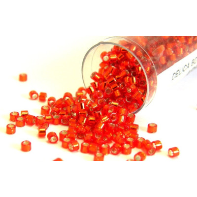11/0 (1.6 x 1.3 mm) Miyuki Delica Japanese Seed Beads, Cylinder Seed Beads - Silver Lined Red Orange - DB 043 - 7.2 g Vial