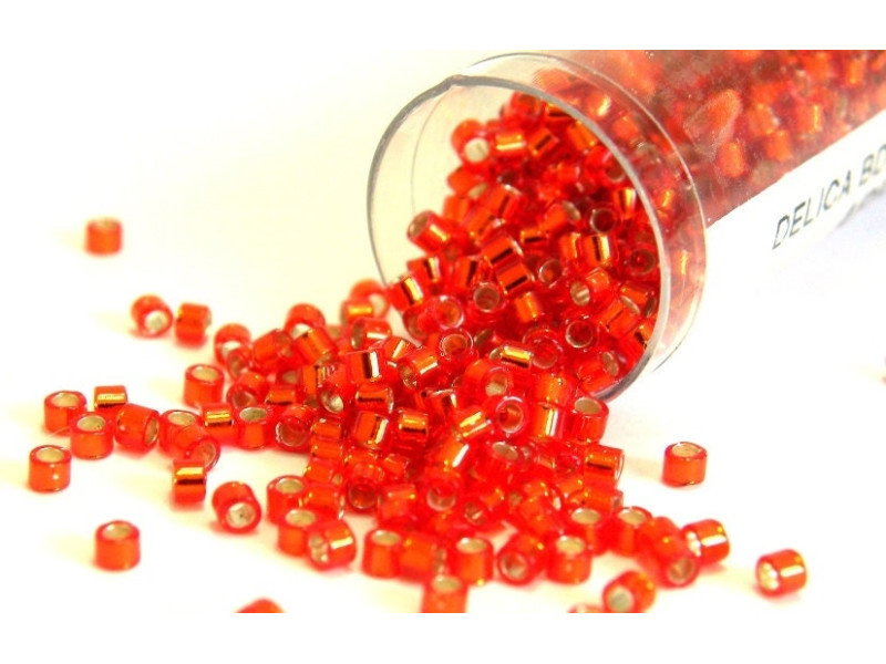 11/0 (1.6 x 1.3 mm) Miyuki Delica Japanese Seed Beads, Cylinder Seed Beads - Silver Lined Red Orange - DB 043 - 7.2 g Vial