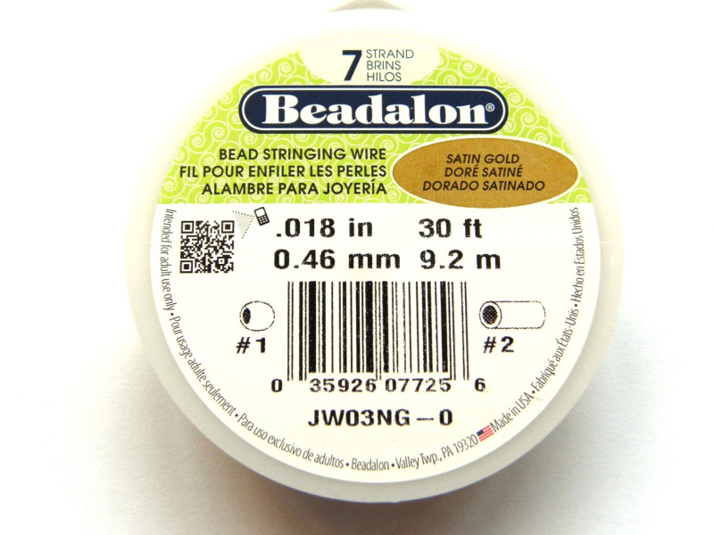 0.46 mm (.018 inch) Beadalon 7-Strand Nylon-Coated Stainless Steel Beading Wire - 9.2 m (30 ft) Satin Gold 0.46 mm (.018 inch) Beadalon 7-Strand Nylon-Coated Stainless Steel Beading Wire - 9.2 m (30 ft) Satin Gold