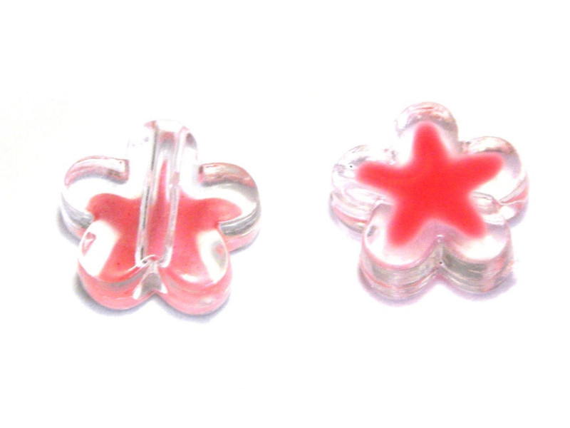 11 mm (0.43 Inch) Plastic Flower Beads, Acrylic Flowers - Transparent/Pink (10 Pc.) 11 mm (0.43 Inch) Plastic Flower Beads, Acrylic Flowers - Transparent/Pink (10 Pc.)