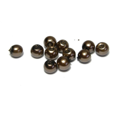 50x Runde Glaswachsperlen 6 mm - Coffee