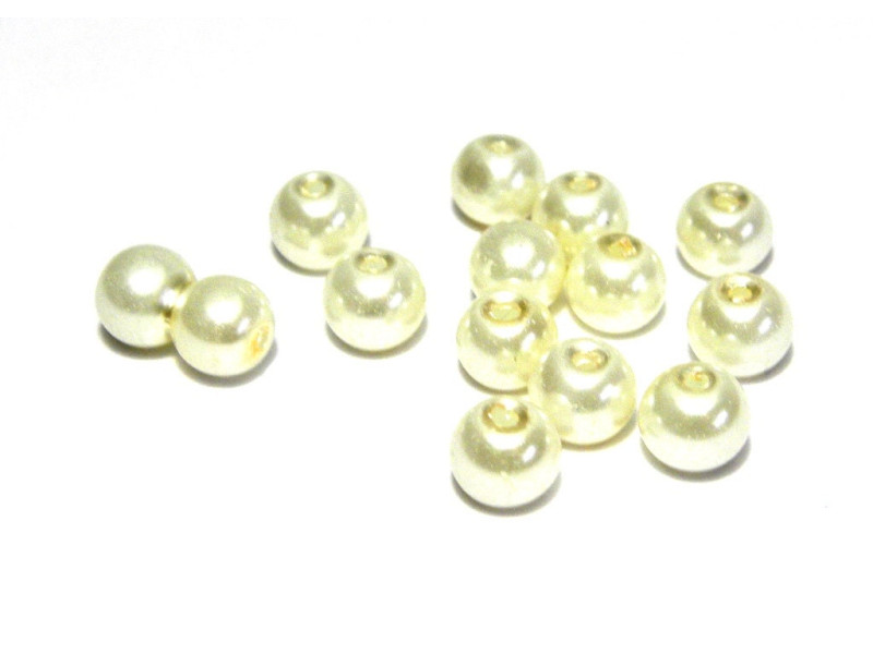 50x Runde Glaswachsperlen 6 mm - Cremefarben