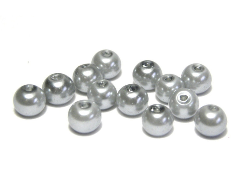 50x Runde Glaswachsperlen 6 mm - Silbergrau