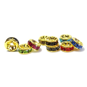 8 mm Gold-Plated Round Rhinestone Spacers, Rhinest...