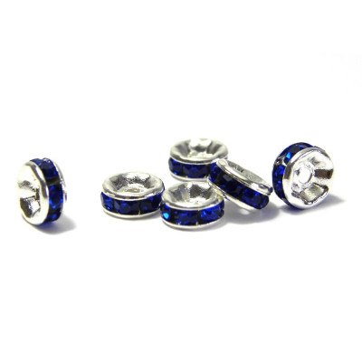 10x versilberte runde Strassrondelle 8 mm mit A-Grade Kristallen - Sapphire