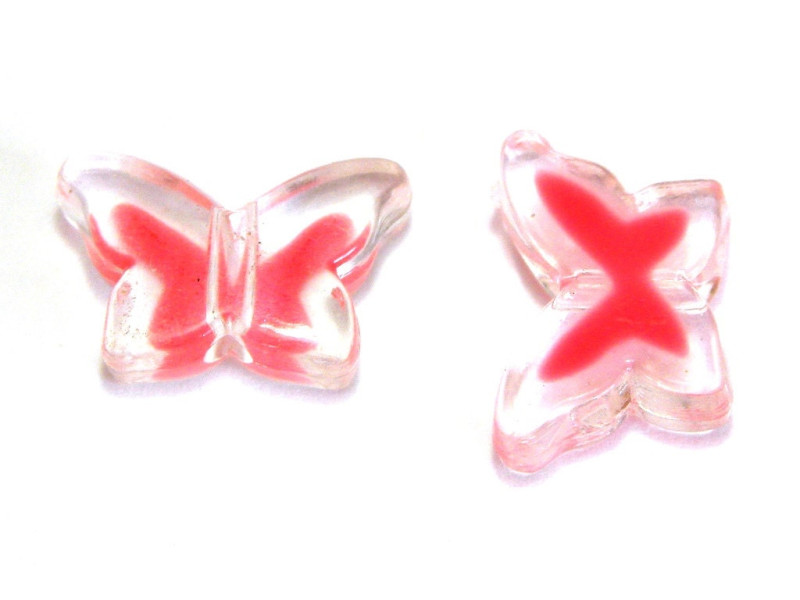 10x Schmetterling Perlen aus Plastik, Acrylschmetterlinge 15 mm - Transparent/rosa