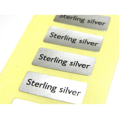 Aufkleber « Sterling silver » 20 mm x 8 mm (25, 100 or 500 Stk.)