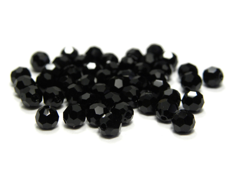 20 Stk. Tschechische Runde Facettierte Kristallperlen 4 mm - Jet (schwarz)