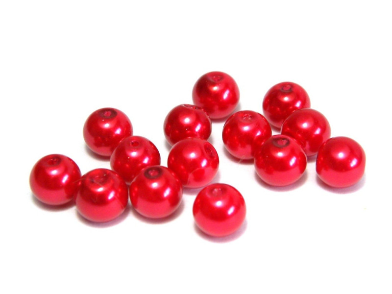 50x Runde Glaswachsperlen 8 mm - Rot