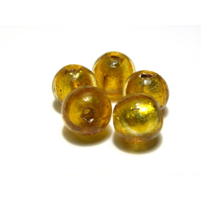 10 mm Hand-Made Round Silver Foil Glass Beads, Lampwork Beads (10 pc.) - Topaz