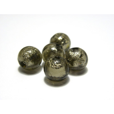 10 mm Hand-Made Round Silver Foil Glass Beads, Lampwork Beads (8 pc.) - Haematite-Grey