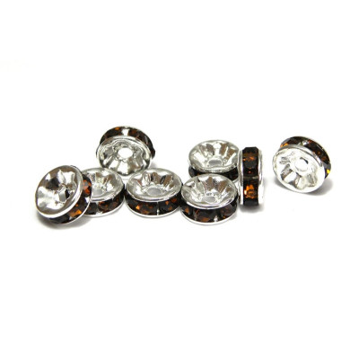 10x versilberte runde Strassrondelle 8 mm mit A-Grade Kristallen - Dark Topaz
