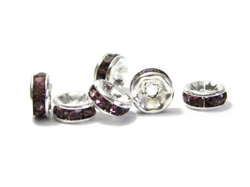 10x versilberte runde Strassrondelle 8 mm mit A-Grade Kristallen - Light Amethyst