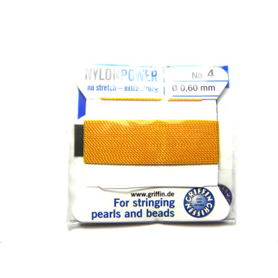 2m Griffin NylonPower Bead Cord Perlseide mit Nadel - DUNKELGELB (alle Größen)