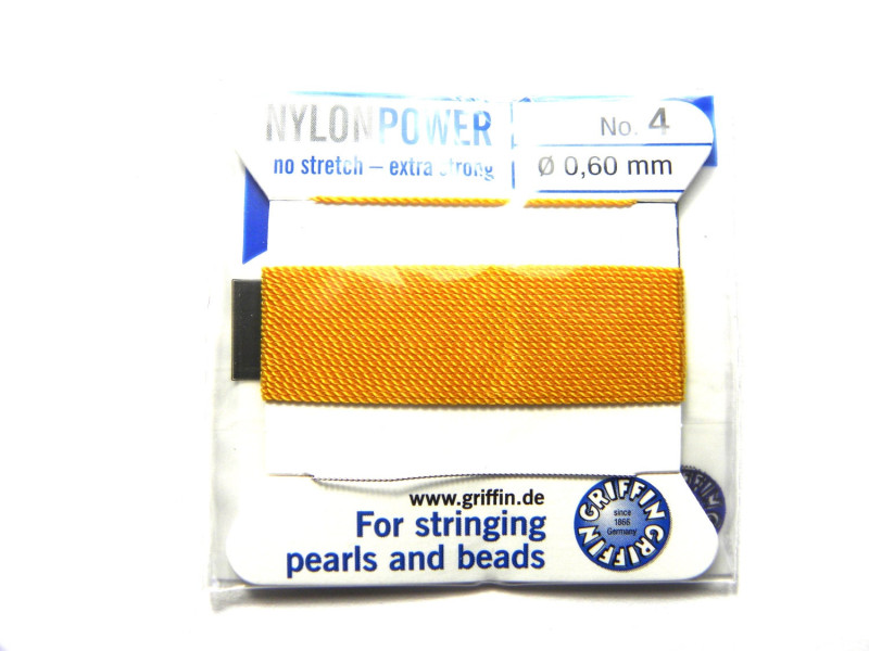 2m Griffin NylonPower Bead Cord Perlseide mit Nadel - DUNKELGELB (alle Größen)