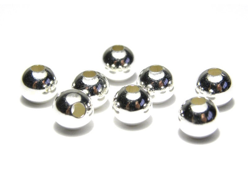 6 mm mittelgroße runde Sterlingsilber Perlen 925 (5 Stk.)