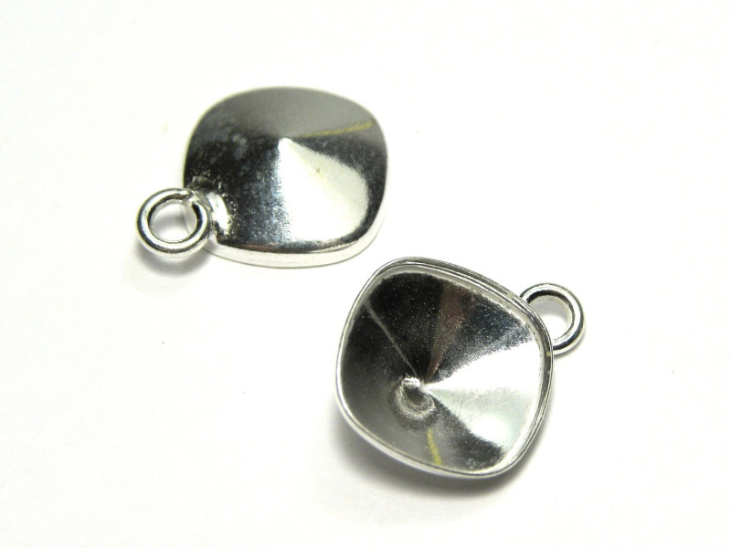 2x Anhängerkessel für quadratische 10mm Swarovski® Fancy Stones (4470) - Sterling Silber
