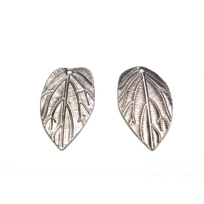 35 mm Large Leaf Pendant, Leaf Metal Alloy Charms - Silver Plated (2 Pc.)