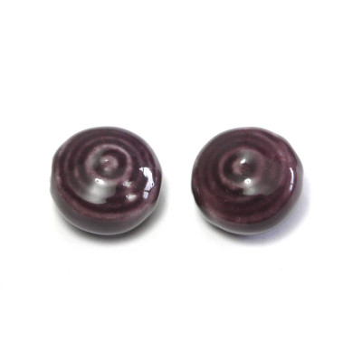 2 pc Purple Coin Shaped Porcelain Beads, Large Ceramic Disc Beads 21 mm