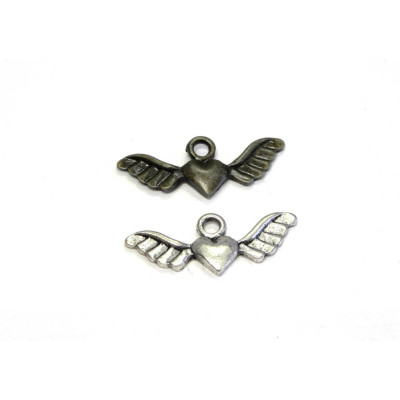 28 mm Angel Wing Heart - Alloy Charm - Antique Gold or Antique Silver (pack of 2)