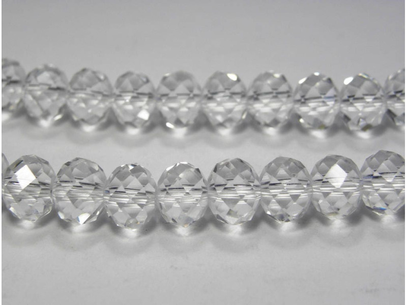 Facettierte Glas Briolette Perlen, Rondelle 8mm - Crystal