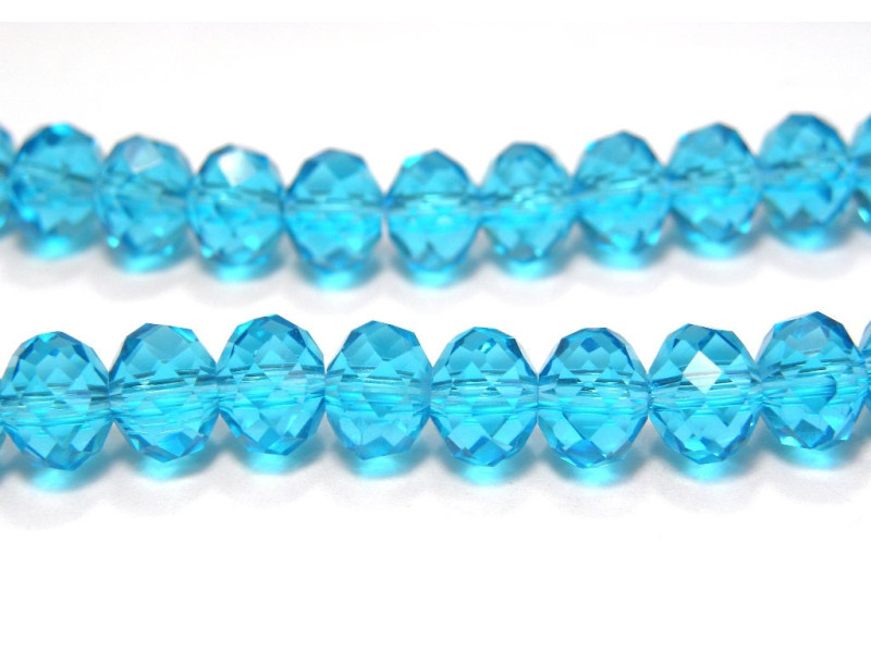 Facettierte Glas Briolette Perlen, Rondelle 8mm - Aquamarine