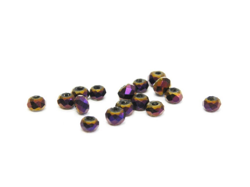 2 mm Faceted Mini Flat Round Glass Beads (Rondelle Beads) - Metallic Purple