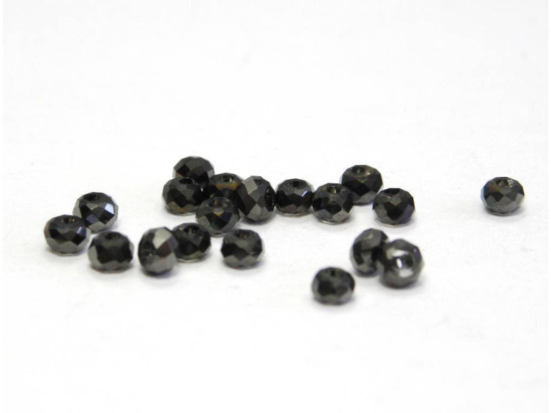 Facettierte Mini Glas Briolette Perlen, Glasrondelle 2mm - Schwarz gelüstert