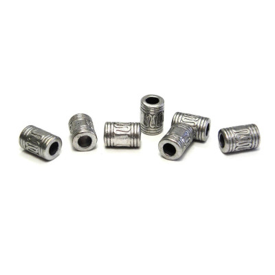 10 mm Tibetan Style Metal Tube Beads, Large Hole Cylinder Metal Beads - Antique Silver (10 or 50 Beads)