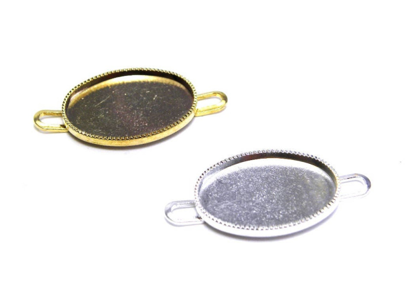 Setting for 18 mm Oval Cabochons, Bangle Link Connector - Gold or Silver - 2 pc