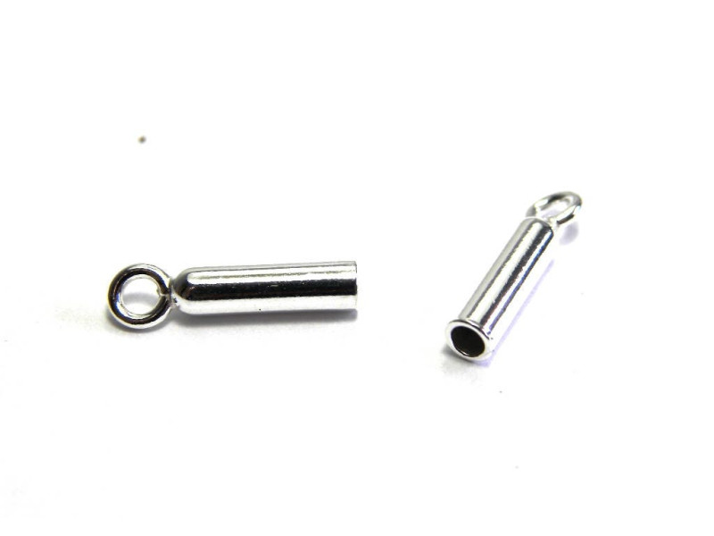 12.8 x 2.5 mm Sterling Silver 925 Cord Ends or End Caps in Sterling Silver for 1.8 mm Cord (15 GA) (2 Pc.)