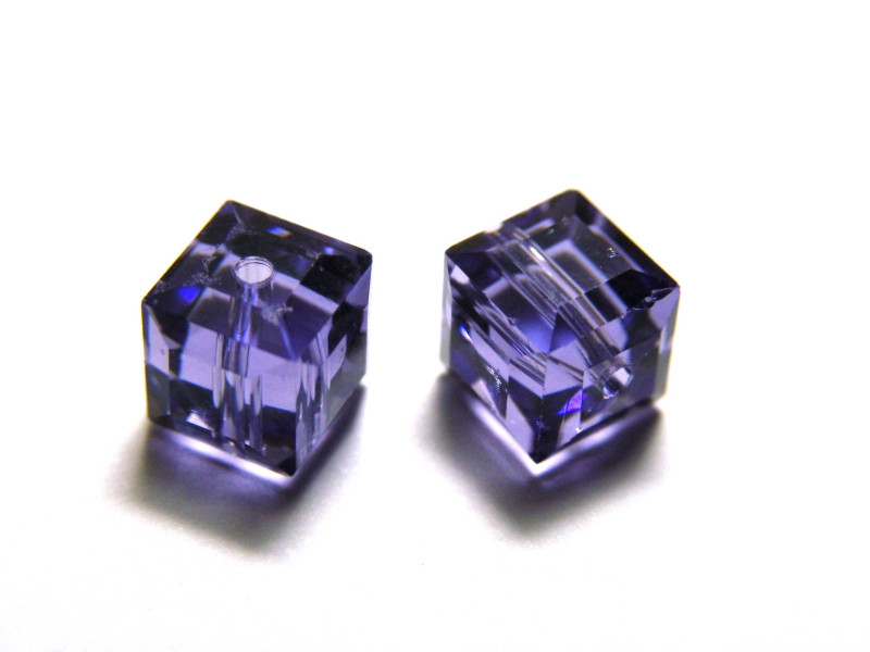6 mm Rare Swarovski® Crystal 5601 Cube - Genuine Austrian Crystal (4 Pc.) - TANZANITE