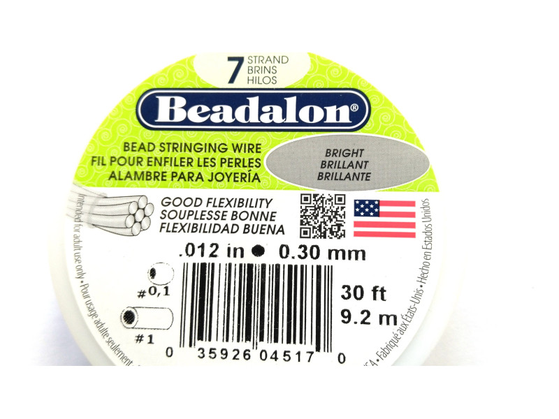 0.30 mm (.012 inch) Beadalon 7-Strand Nylon-Coated Stainless Steel Beading Wire - 9.2 m (30 ft.) Bright 0.30 mm (.012 inch) Beadalon 7-Strand Nylon-Coated Stainless Steel Beading Wire - 9.2 m (30 ft.) Bright