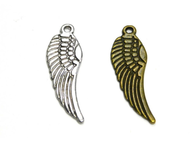 30 mm Large Angel Wing Charm Pendant - Antique Gold or Silver