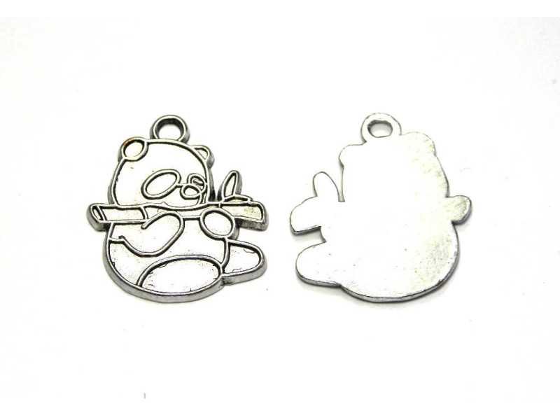 2x Großer Panda Metall Anhänger, Panda Charm 29 mm - Silber