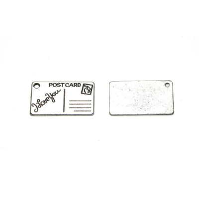 2 pc. Postcard Metal Alloy Charm, Postcard Metal Pendant 26 mm - Silver