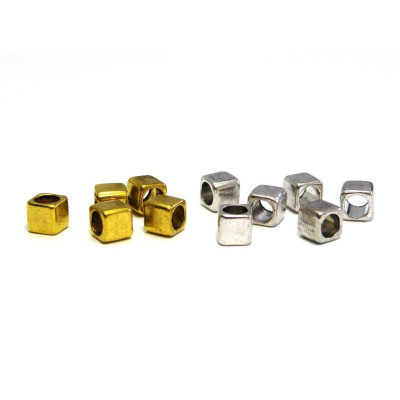 6 mm European Style Metal Cube Beads 6mm with Large Hole - Gold or Silver (20 Pc.) 6 mm European Style Metal Cube Beads 6mm with Large Hole - Gold or Silver (20 Pc.)