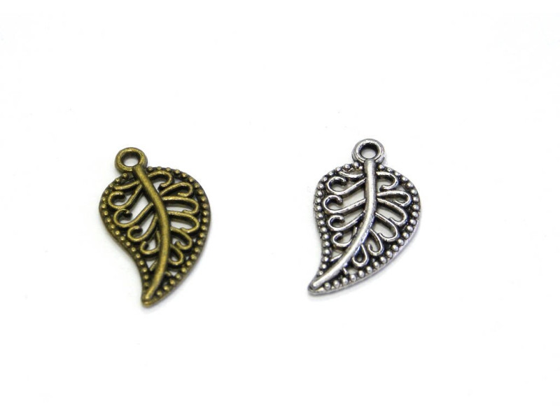 19 mm Vintage Filigree Leaf Charm, Leaf Pendant - Antique Silver or Antique Gold (2 pc.)