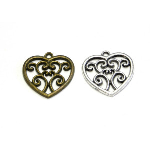 22 mm Floral Vintage Heart Metal Alloy Charm - Ant... 22 mm Floral Vintage Heart Metal Alloy Charm - Ant...