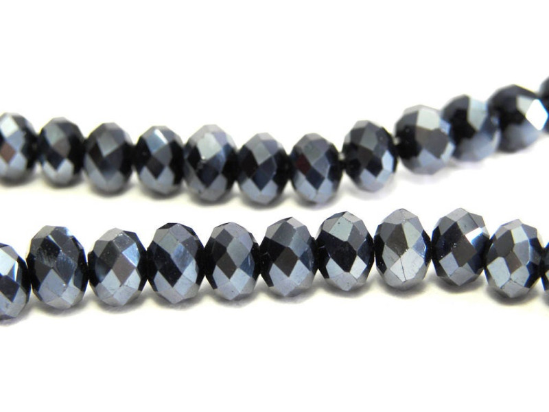 6 mm Faceted Flat Round Glass Beads (Rondelle Beads) - Metallic Haematite-Grey