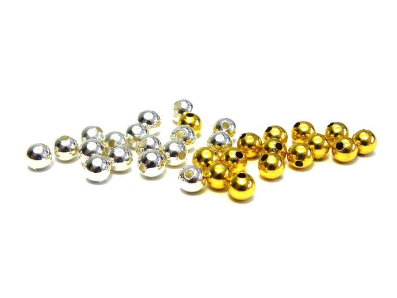 4 mm Round Plated Metal Beads - Spacer Beads - Filler Beads - Silver or 18K Gold Plated (25 Pc.)