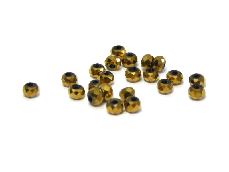 2 mm Faceted Mini Flat Round Glass Beads (Rondelle Beads) - Gold Metallic