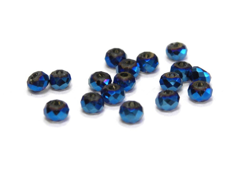 2 mm Faceted Mini Flat Round Glass Beads (Rondelle Beads) - Metallic Blue