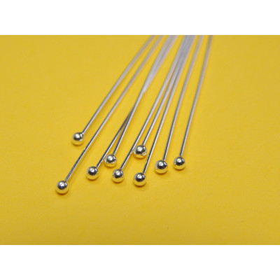 38 mm Thin 925 Sterling Silver Head Pins with Ball Head - 10 pc